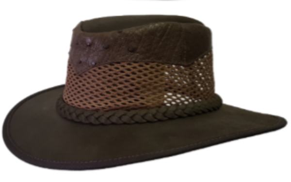 Hat Pud Oilskin Lthr Mesh Brown 2xl